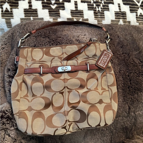 Coach Handbags - Coach Tan and Brown Signature Shoulder Bag